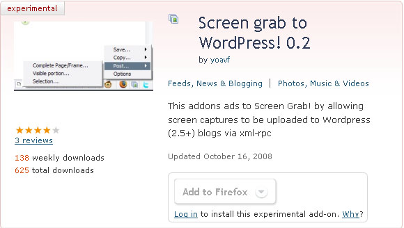 Screen Grab to WordPress - Add-on Para Firefox